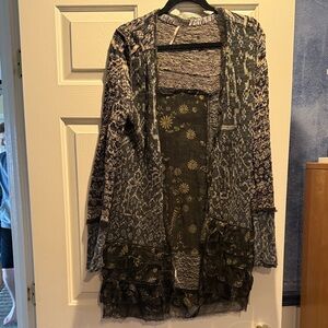 Free People Patterned Cardigan - Black and Cream